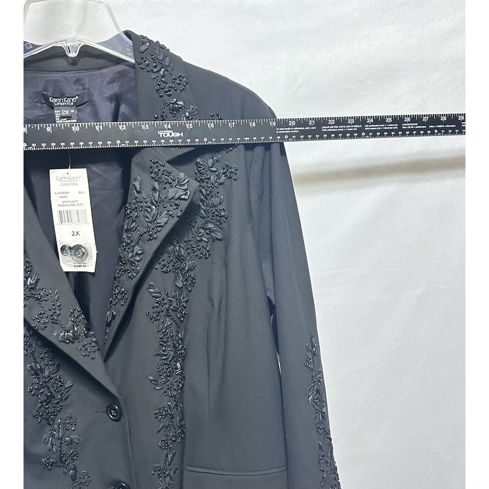 Karen Kane Womens 2X Black Ribbon Woven Floral Stud Decor Holiday Jacket NWT - Picture 2 of 14